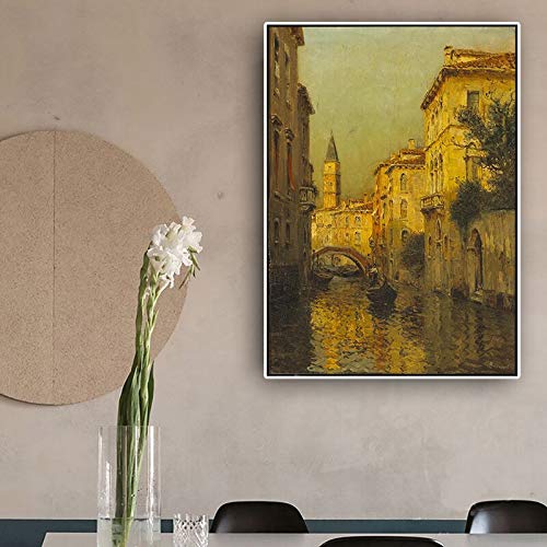 HGlSG Resorts Vintage Water Town Venecia Paisaje Pintura al óleo Reproducciones sobre Lienzo Carteles e Impresiones Pared Hogar Sala de Estar Art Deco A1 50x70cm