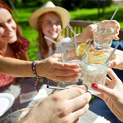 Hianjoo Pajitas de Acero Inoxidable, 8 Packs Pajas de Beber de Metal Ecológicas Reutilizables para Milkshake Zalamero Cócteles Whisky Bebidas Calientes, 2 Cleaning Brush, Plata