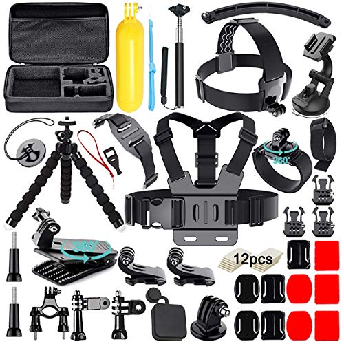 Hieha 23 Kit Accesorio Universal de Cámara Deportiva Action CAM Acuatica Maletín Estuche Cinturón Pecho Arnes Correa Cabeza Palo Flotante Trípode para Victsing Campark GoPro Hero Session SJCAM
