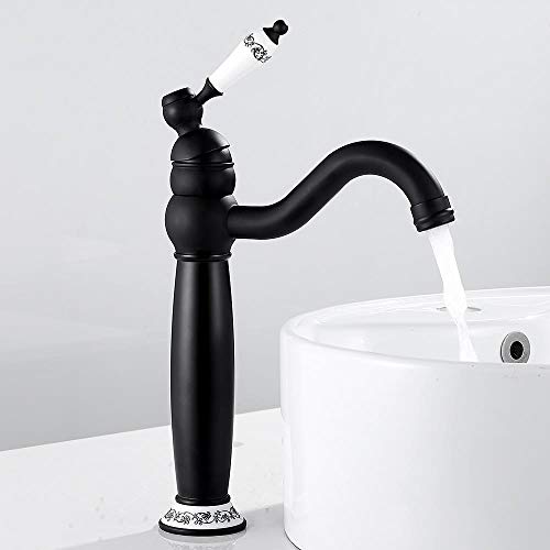 High Arch New Deck Lavabo de baño Grifo mezclador Grifo antiguo pulido/negro Grifo de cascada Grifo de baño, negro, España