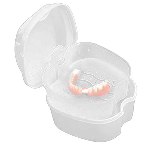 Hilai 1pc Prothèse dentaire Salle de Bain Boîte de Cas Soins Dentaires Faux Dents Stockage Boîte de avec Suspendu NET Conteneur(Blanc)