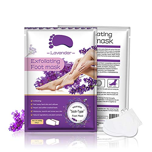 Hilai 2 pares Exfoliante Pies Peeling Pies Foot Mask Mascarilla de Pie Quita Cutículas Callos y Piel Muerta Calcetín Exfoliante de Pies Suaves(Lavanda)