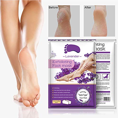 Hilai 2 pares Exfoliante Pies Peeling Pies Foot Mask Mascarilla de Pie Quita Cutículas Callos y Piel Muerta Calcetín Exfoliante de Pies Suaves(Lavanda)