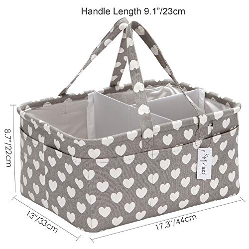 Hinwo - Cesta para pañales de bebé, 3 compartimentos, organizador portátil para el coche, cesta de regalo para recién nacidos, con divisor desmontable y 10 bolsillos invisibles pañales y toallitas