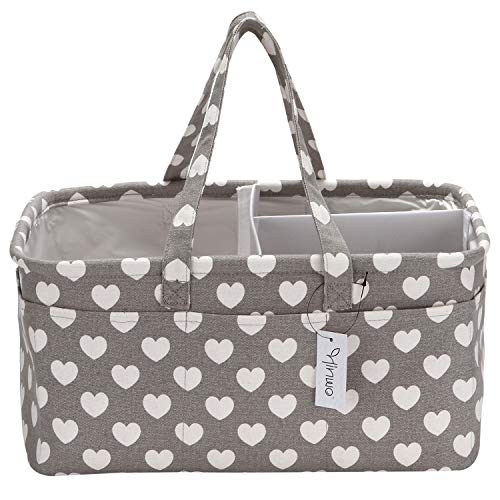 Hinwo - Cesta para pañales de bebé, 3 compartimentos, organizador portátil para el coche, cesta de regalo para recién nacidos, con divisor desmontable y 10 bolsillos invisibles pañales y toallitas