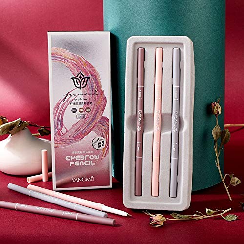 HIROCK Lápiz de cejas de 3 colores, recarga extremadamente delgada, lápiz de cejas de doble punta, resistente al agua y al sudor, duradero, no es fácil de decolorar (paquete de 3)