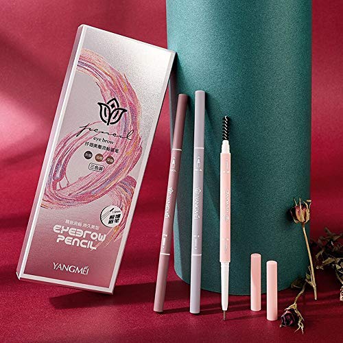 HIROCK Lápiz de cejas de 3 colores, recarga extremadamente delgada, lápiz de cejas de doble punta, resistente al agua y al sudor, duradero, no es fácil de decolorar (paquete de 3)