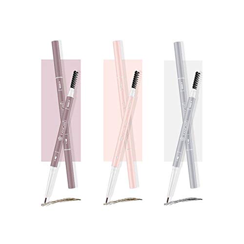 HIROCK Lápiz de cejas de 3 colores, recarga extremadamente delgada, lápiz de cejas de doble punta, resistente al agua y al sudor, duradero, no es fácil de decolorar (paquete de 3)
