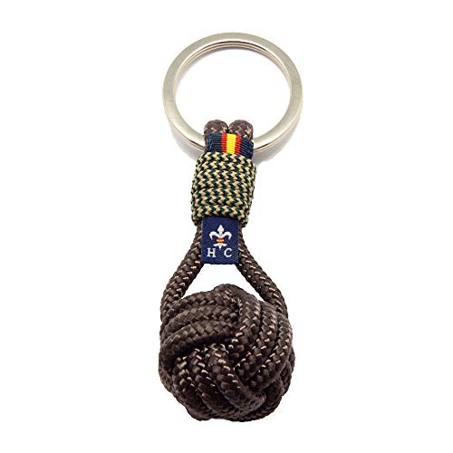 HISPANIA COLORS SINCE MMXI SPAIN Llavero BALÓN MARRÓN con Bandera DE ESPAÑA Y Diente DE LEÓN (Burdeos-Beige)