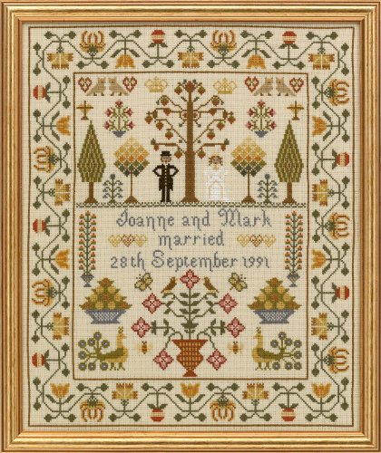 Historical Sampler Co. - Conjunto para Punto de Cruz (Incluye Tela Aida de 16 Agujeros/cm, Aguja, Patrones e Instrucciones), diseño de Aniversario de Boda