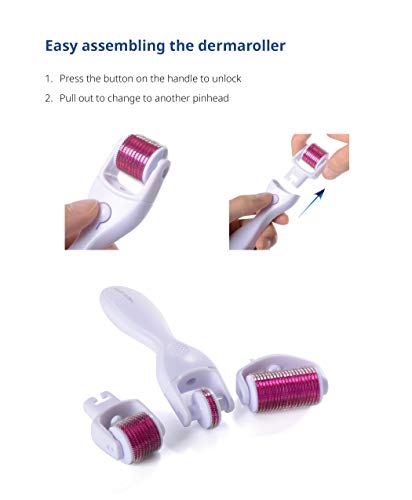 Hivexagon Kit Derma Roller 3-en-1-3 Cabezales Derma Separados 180c/600c/1200c en Tamaños 0.5mm, 1.0mm y 1.5mm Reduce las Imperfecciones de la piel: Acné, Cicatrices Profundas, Estrías HG089