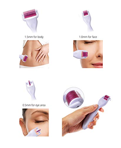 Hivexagon Kit Derma Roller 3-en-1-3 Cabezales Derma Separados 180c/600c/1200c en Tamaños 0.5mm, 1.0mm y 1.5mm Reduce las Imperfecciones de la piel: Acné, Cicatrices Profundas, Estrías HG089