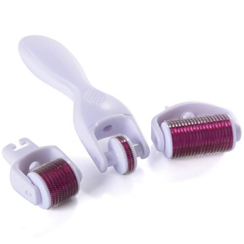 Hivexagon Kit Derma Roller 3-en-1-3 Cabezales Derma Separados 180c/600c/1200c en Tamaños 0.5mm, 1.0mm y 1.5mm Reduce las Imperfecciones de la piel: Acné, Cicatrices Profundas, Estrías HG089