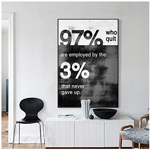 HJZBJZ Never Gave Up Modern Poster Motivacional en Blanco y Negro Pintura en Lienzo Cuadro de Pared para decoración del hogar Impresión en Lienzo -20x28 Pulgadas Sin Marco