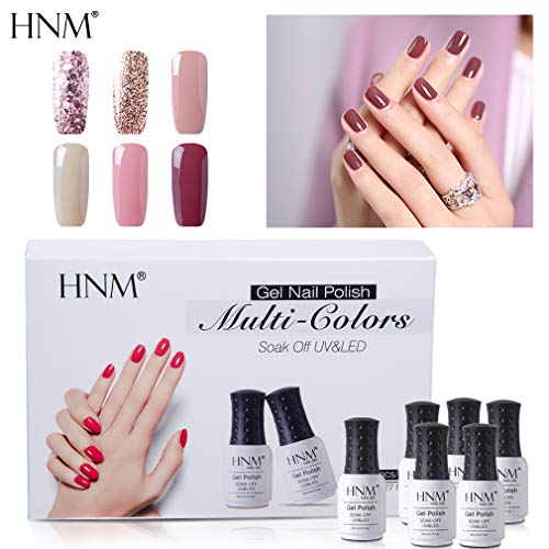 HNM Esmaltes Semipermanentes de Uñas en Gel UV LED 6 Colores Nude Esmaltes de Uñas para Manicura 010