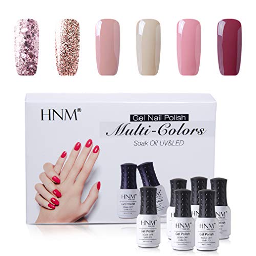 HNM Esmaltes Semipermanentes de Uñas en Gel UV LED 6 Colores Nude Esmaltes de Uñas para Manicura 010