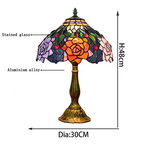 Hobaca E27 Vitral Rosa Tiffany Lampara de Mesa Vendimia Diseño Lamparas Mesa de Noche Decoración Lluminación Interior