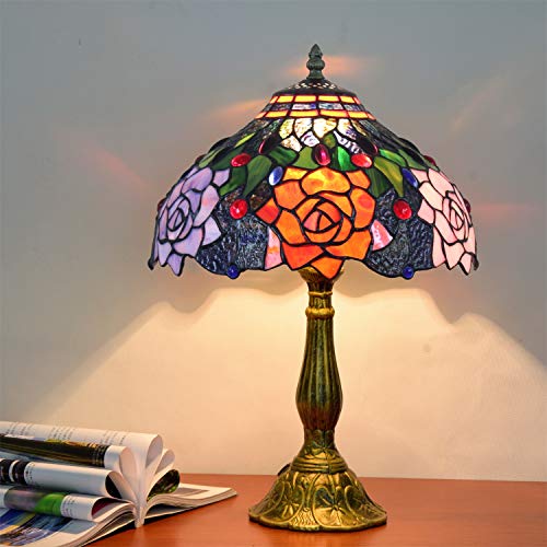 Hobaca E27 Vitral Rosa Tiffany Lampara de Mesa Vendimia Diseño Lamparas Mesa de Noche Decoración Lluminación Interior