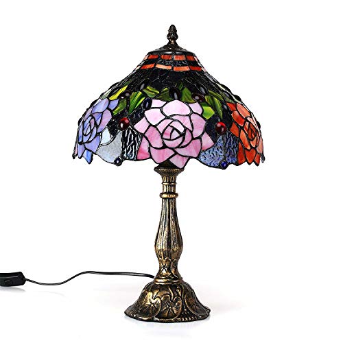 Hobaca E27 Vitral Rosa Tiffany Lampara de Mesa Vendimia Diseño Lamparas Mesa de Noche Decoración Lluminación Interior