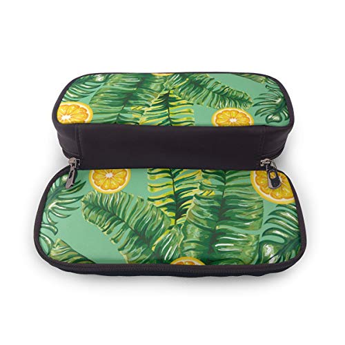 Hojas de palmera con naranjas cítricas en un estuche para bolígrafos tropical de gran capacidad Cremalleras dobles con compartimentos para niñas, niños y adultos