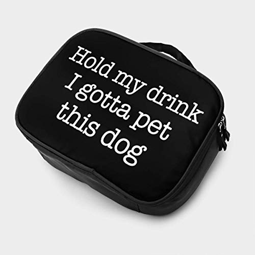 Hold My Drink I Gotta Pet This Dog Fashion Travel Maquillaje Train Case Portátil Cosméticos Bolsa Multipropósito Regalo para Cosméticos Maquillaje Herramientas de aseo Joyería