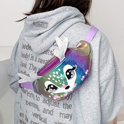 Holograma Bolsa De Riñonera para Mujeres Chicas Niñas,Deporte Cangurera Brillante Neón de Moda Llamativa Impermeable, para Color Run, Fiesta, Viaje, Playa, Actividades al Aire Libre (Púrpura)