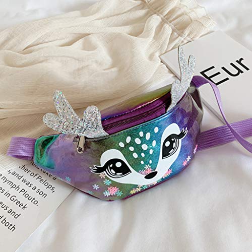 Holograma Bolsa De Riñonera para Mujeres Chicas Niñas,Deporte Cangurera Brillante Neón de Moda Llamativa Impermeable, para Color Run, Fiesta, Viaje, Playa, Actividades al Aire Libre (Púrpura)