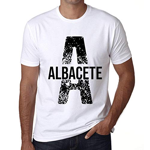 Hombre Camiseta Vintage T-Shirt Letter A Countries and Cities Albacete Blanco