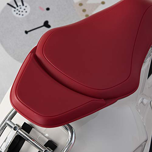 HOMCOM Moto Eléctrica Vespa Faros Música 2 Ruedas Auxiliares para Niños Mayores de 3 Años Motocicleta Infantil Autorizada 108x49x75 cm Blanco