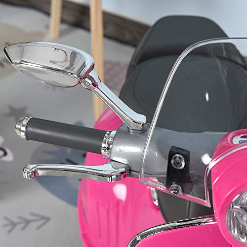 HOMCOM Moto Eléctrica Vespa Faros Música 2 Ruedas Auxiliares para Niños Mayores de 3 Años Motocicleta Infantil Autorizada 108x49x75 cm Rosa