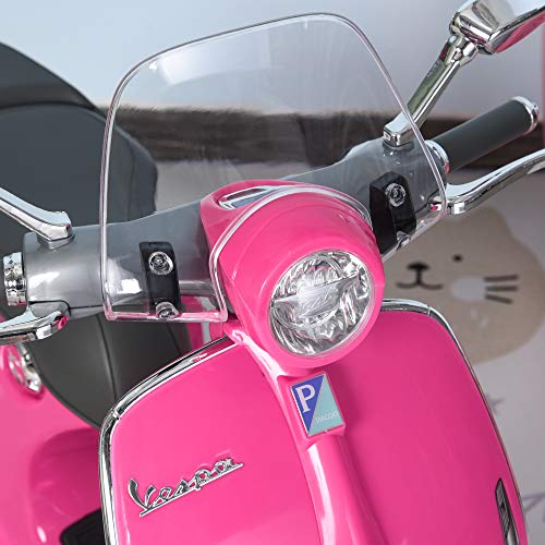 HOMCOM Moto Eléctrica Vespa Faros Música 2 Ruedas Auxiliares para Niños Mayores de 3 Años Motocicleta Infantil Autorizada 108x49x75 cm Rosa