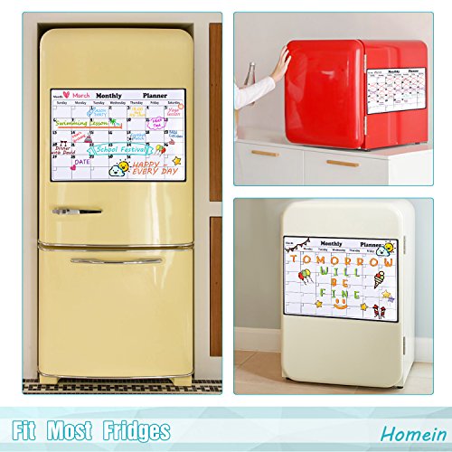 Homein Calendario mensual magnético, Lavable, Calendario mensual, para frigorífico, Pizarra magnética, Lista de la Compra en Cocina, Pizarra para niños, 43 x 30 cm
