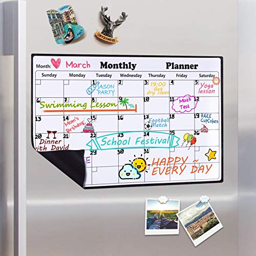 Homein Calendario mensual magnético, Lavable, Calendario mensual, para frigorífico, Pizarra magnética, Lista de la Compra en Cocina, Pizarra para niños, 43 x 30 cm