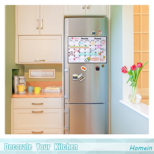Homein Calendario mensual magnético, Lavable, Calendario mensual, para frigorífico, Pizarra magnética, Lista de la Compra en Cocina, Pizarra para niños, 43 x 30 cm