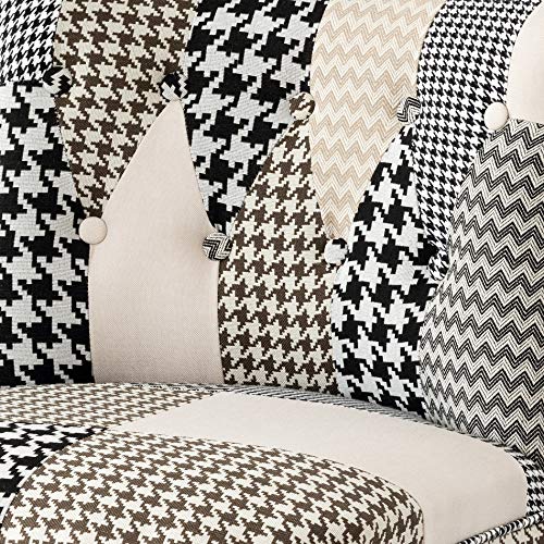 Homely - Butaca de Estilo Vintage Lara tapizada en Tela Patchwork Pata de Gallo y pies de Madera en Negro