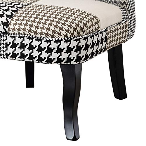 Homely - Butaca de Estilo Vintage Lara tapizada en Tela Patchwork Pata de Gallo y pies de Madera en Negro