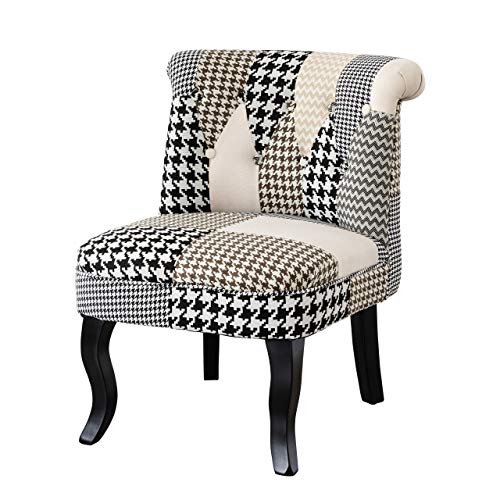 Homely - Butaca de Estilo Vintage Lara tapizada en Tela Patchwork Pata de Gallo y pies de Madera en Negro