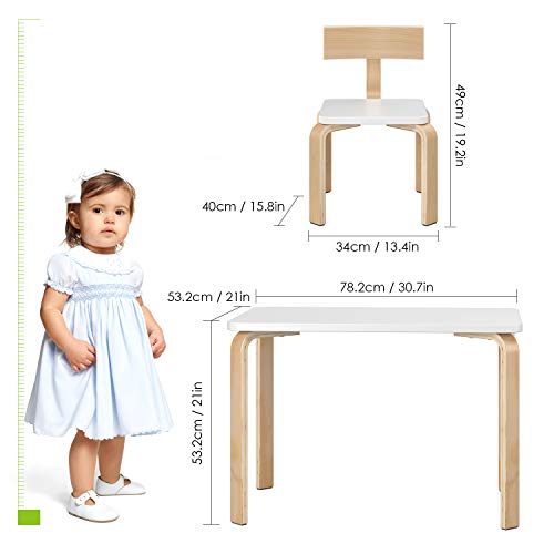 Homfa Juego de Mesa y 2 Sillas para Niños Muebles Infantiles Mesa con Sillas para Ñinos de 2-10 Años Blanco