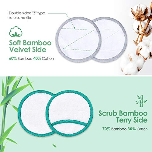 Homtiky Discos Desmaquillantes Reutilizables con 2 Bastoncillos Ecologicos, 18 Toallitas Desmaquillantes con 2 Bolsas de Lavandería, Aptos Para Todo Tipo de Pieles y Bebés