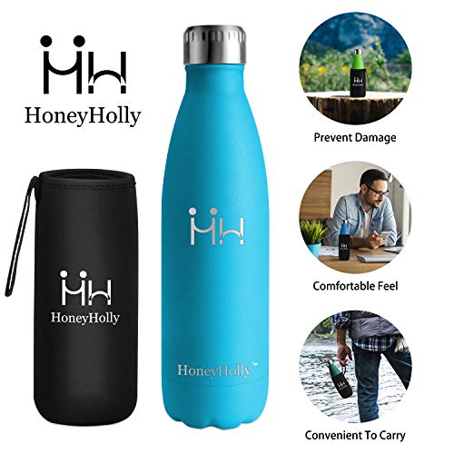 HoneyHolly Botella de Agua Acero Inoxidable 350/500/650/750ml, Aislamiento de Vacío de Doble Pared, Botellas de Frío/Caliente, sin bpa Botella Reutilizable para niños Sport Gimnasio Trekking Bicicleta