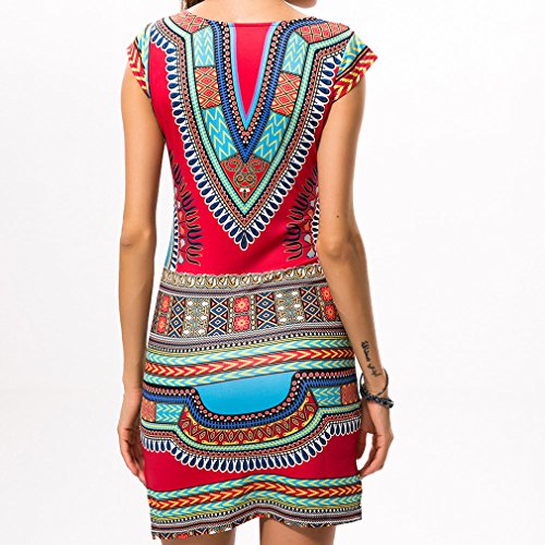 Honghu Verano Elegante Mangas Corta Low Culleo Slim Fit Vestido para Mujer Party Dress Tamaño XL Rojo