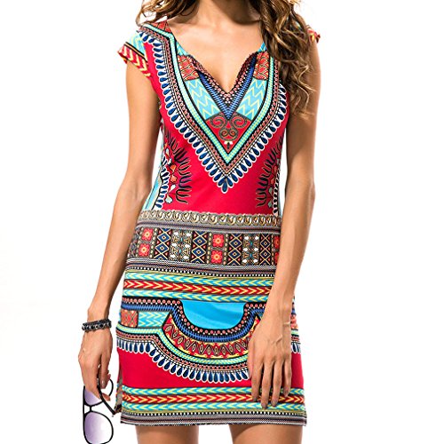 Honghu Verano Elegante Mangas Corta Low Culleo Slim Fit Vestido para Mujer Party Dress Tamaño XL Rojo