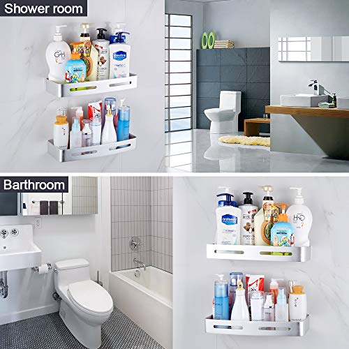 Hoomtaook Estanteria Ducha sin Taladros Cajita de Repisas para Ducha para Organizar Productos,Organizador Ducha Autoadhesivo, para no Dañar el Montaje de Pared en los Baños de Cocinas 2 Piezas Plata