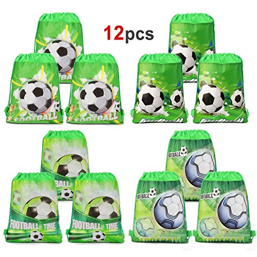 HOWAF 12 Piezas Bolsas con cordón de fútbol Bolsa Regalo Cumpleaños Escolar Bolsas Tela no Tejida para niños Regalo Fiestas Infantiles fútbol cumpleaños de niños
