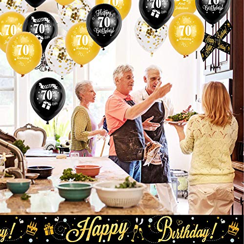 HOWAF 70th Birthday Decoration Kit, Include 9ft/2.7m Happy Birthday Foil Holographic Banner and 70th Birthday Balloons for Women Men 70th Birthday Party Decoration Supplies, Black Gold (Age 70)