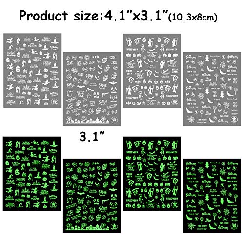 HOWAF Halloween 3D Nail Art Stickers Calcomanías,600+ Brillan en la Oscuridad Halloween Uñas Pegatinas Autoadhesiva Manicura Decorativas para Niñas Halloween Maquillaje Disfraz Artículos Decoración