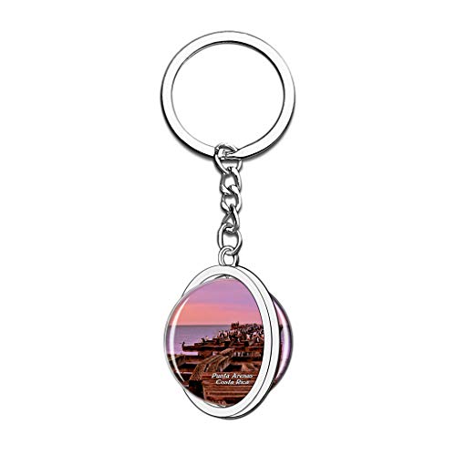 Hqiyaols Keychain Costa Rica Punta Arenas Cristal Girar Acero Inoxidable Llavero Viajes Ciudad Recuerdo Llavero