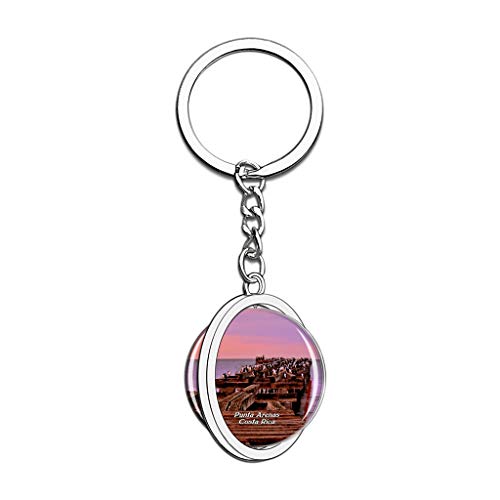 Hqiyaols Keychain Costa Rica Punta Arenas Cristal Girar Acero Inoxidable Llavero Viajes Ciudad Recuerdo Llavero
