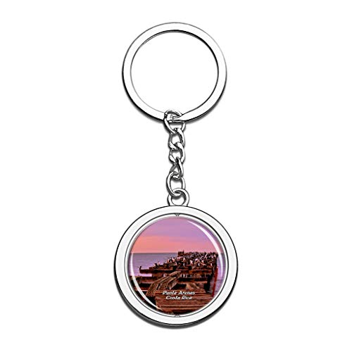 Hqiyaols Keychain Costa Rica Punta Arenas Cristal Girar Acero Inoxidable Llavero Viajes Ciudad Recuerdo Llavero