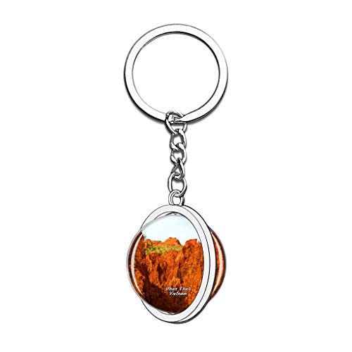 Hqiyaols Keychain Duna de Arena roja de Vietnam MUI Ne Phan Thiet Cristal Girar Acero Inoxidable Llavero Viajes Ciudad Recuerdo Llavero